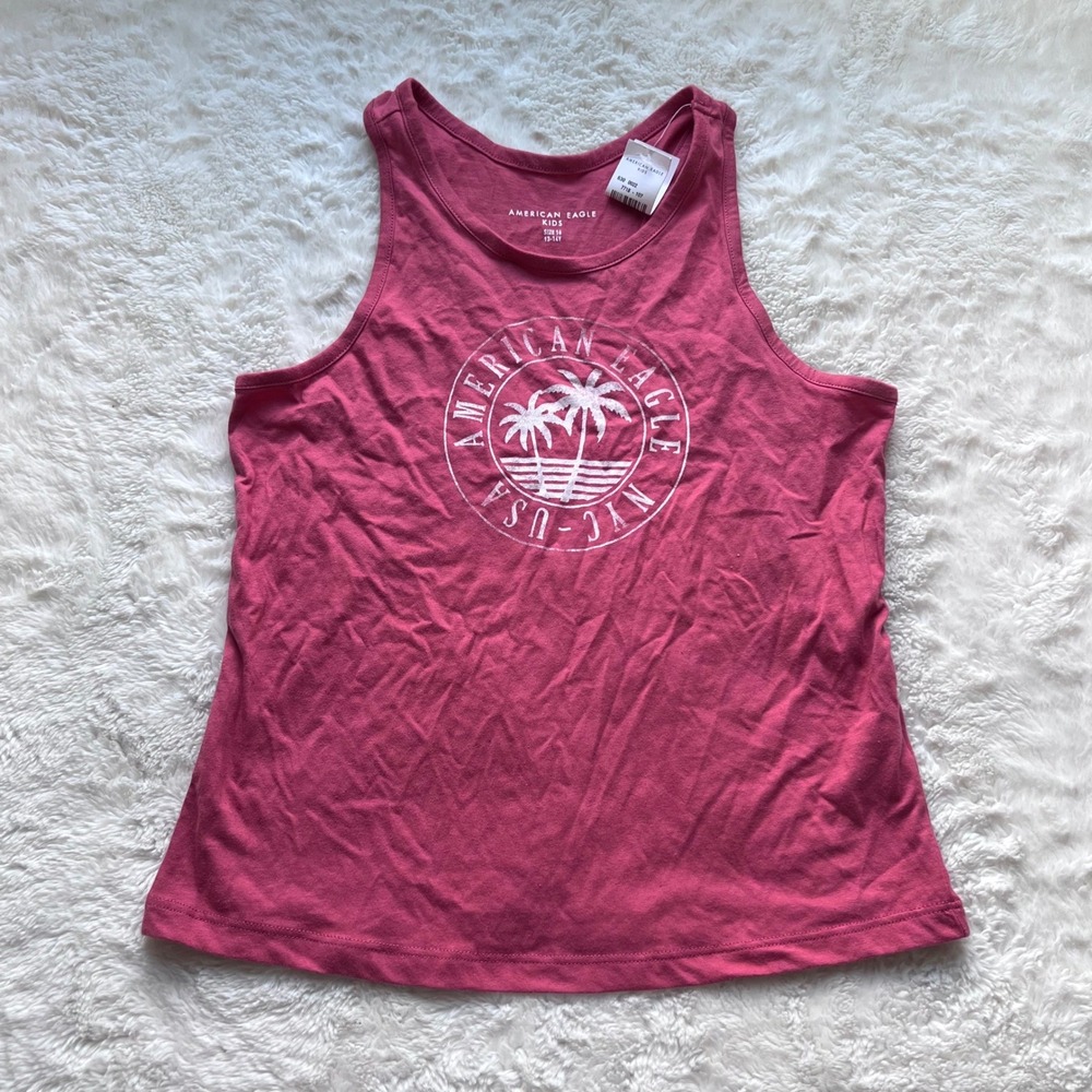 American Eagle Kids Girls Pink Palm Tree‎ Graphic Tank Top Size 16 13-14Y NWT